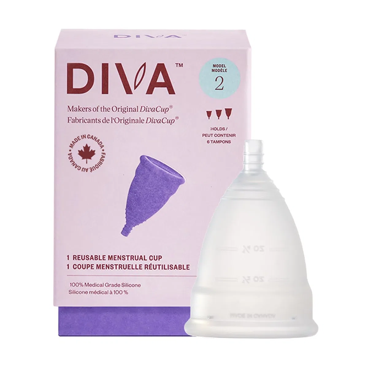 DivaCup Menstrual Cups Modèle 2. 100% Silicone de Qualité Médicale. Alternative Sûre et Sans Fuite aux Serviettes Hygiéniques et aux Tampons.