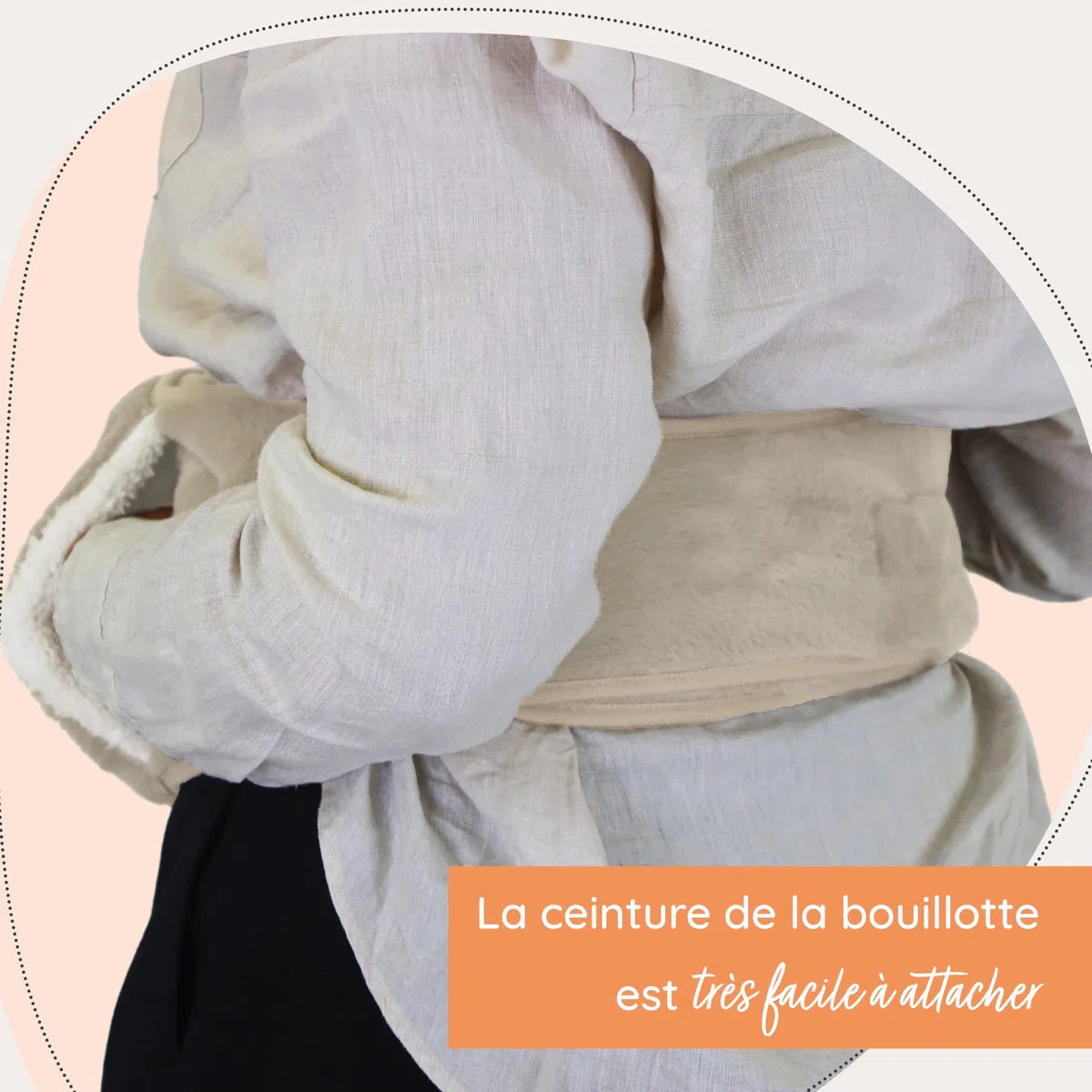 MYLILY ceinture chauffante règles douloureuses, bouillotte 1 l, Beige | 3-en-1, sangle 130 cm scratch, caoutchouc naturel sans BPA, ventre, mains libres, poche avant, lavable
