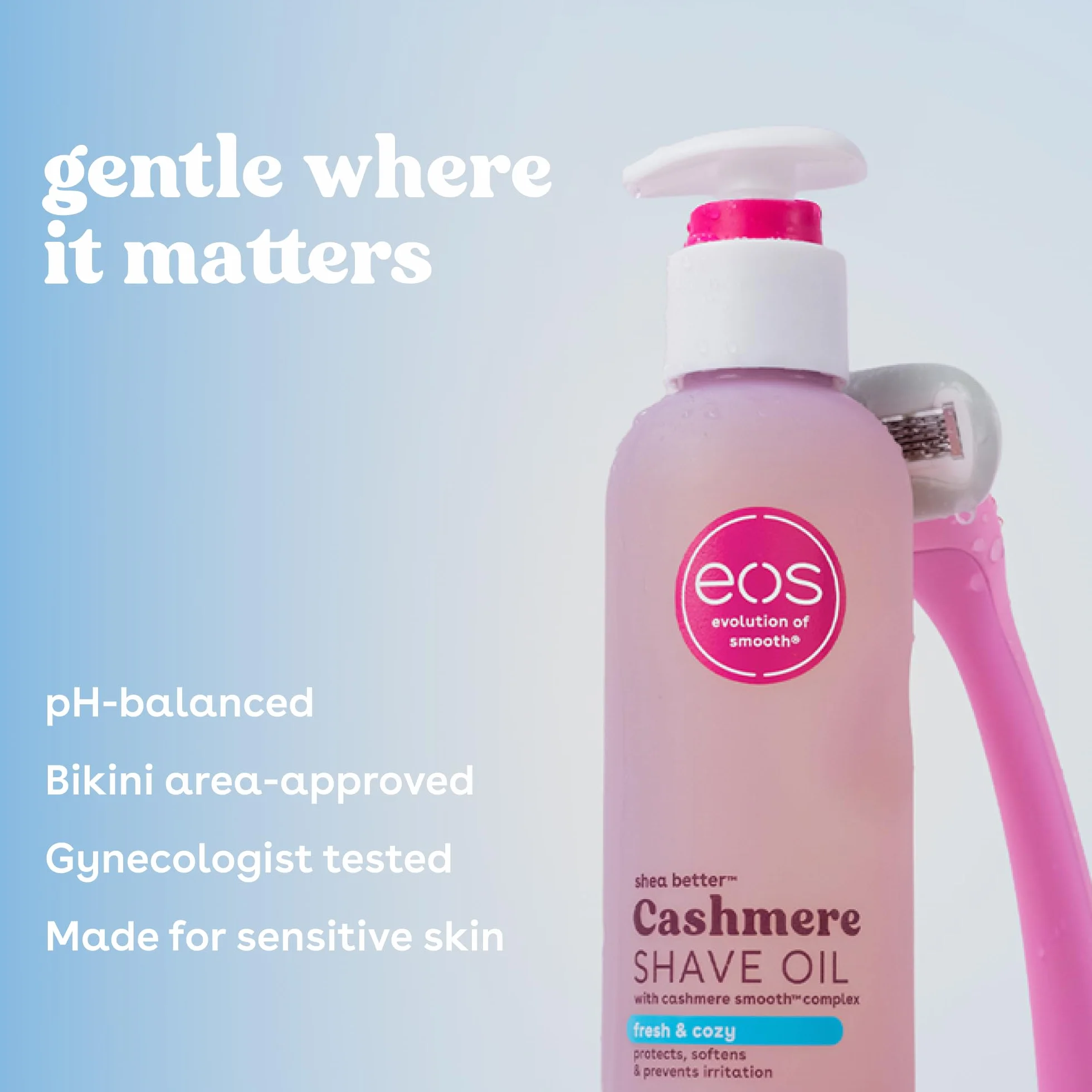 eos Cashmere Shave Oil - Huile de rasage hydratante Fresh & Cozy - Avec beurre de karité et glycérine - Pour peaux sensibles - 177 ml