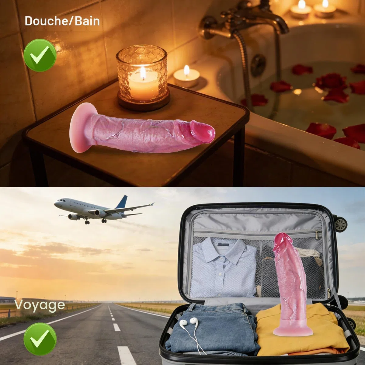 Gode Long Anal Lifelike 23 cm Silicone Double Densité Diamètre 5 cm Texture Naturelle avec Ventouse Stable, Godemichets Réaliste G-Spot Ceinture, Sextoy pour Femme & Homme Anal Prostate