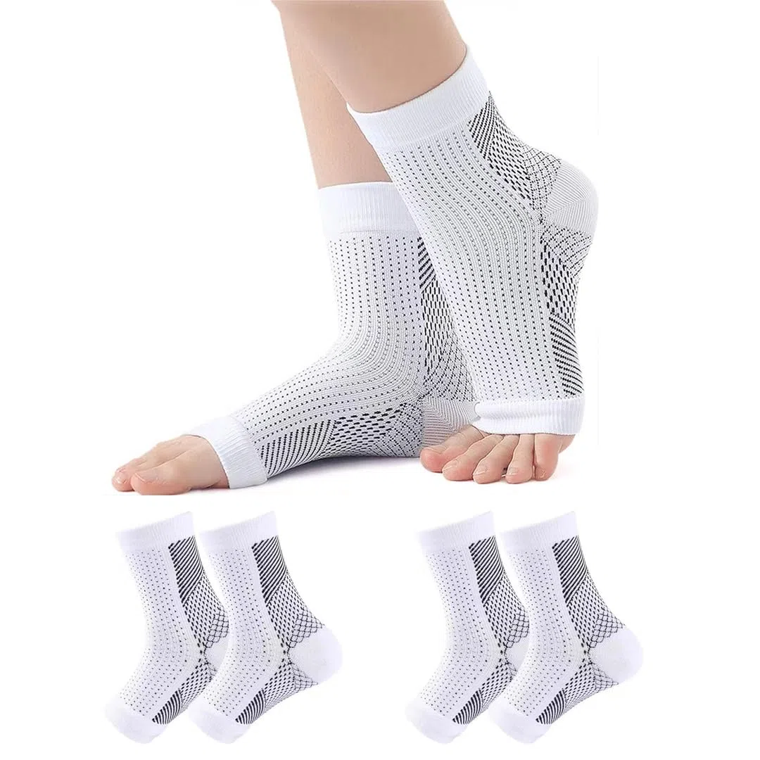 Santéllia Chaussettes de Compression Neuro-Apaisantes 4 Paires de Chevillères de Compression pour Sport - Attelles de Maintien Anti - Douleur