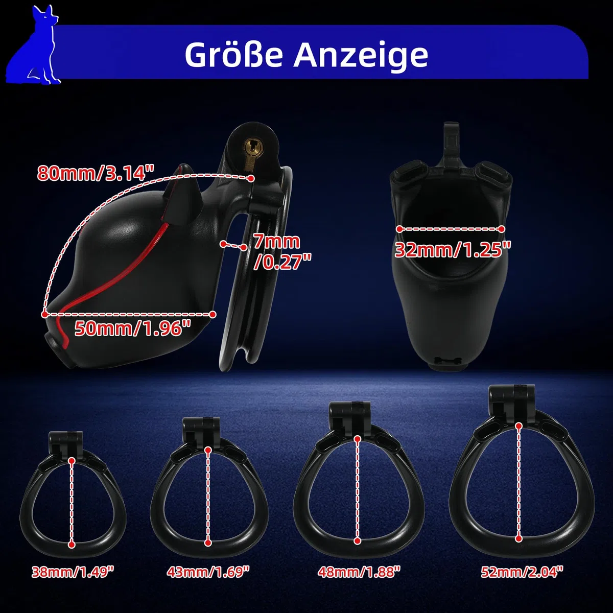 Cage de Chasteté pour Pénis à Tête de Chien Sex Toýs Homme Cage Chastetée avec 4 Anneaux Larges Chastity Cage avec Serrure Cachée et 2 Clés Ceinture de Chasteté pour le Bondage du Pénis (Black,B)