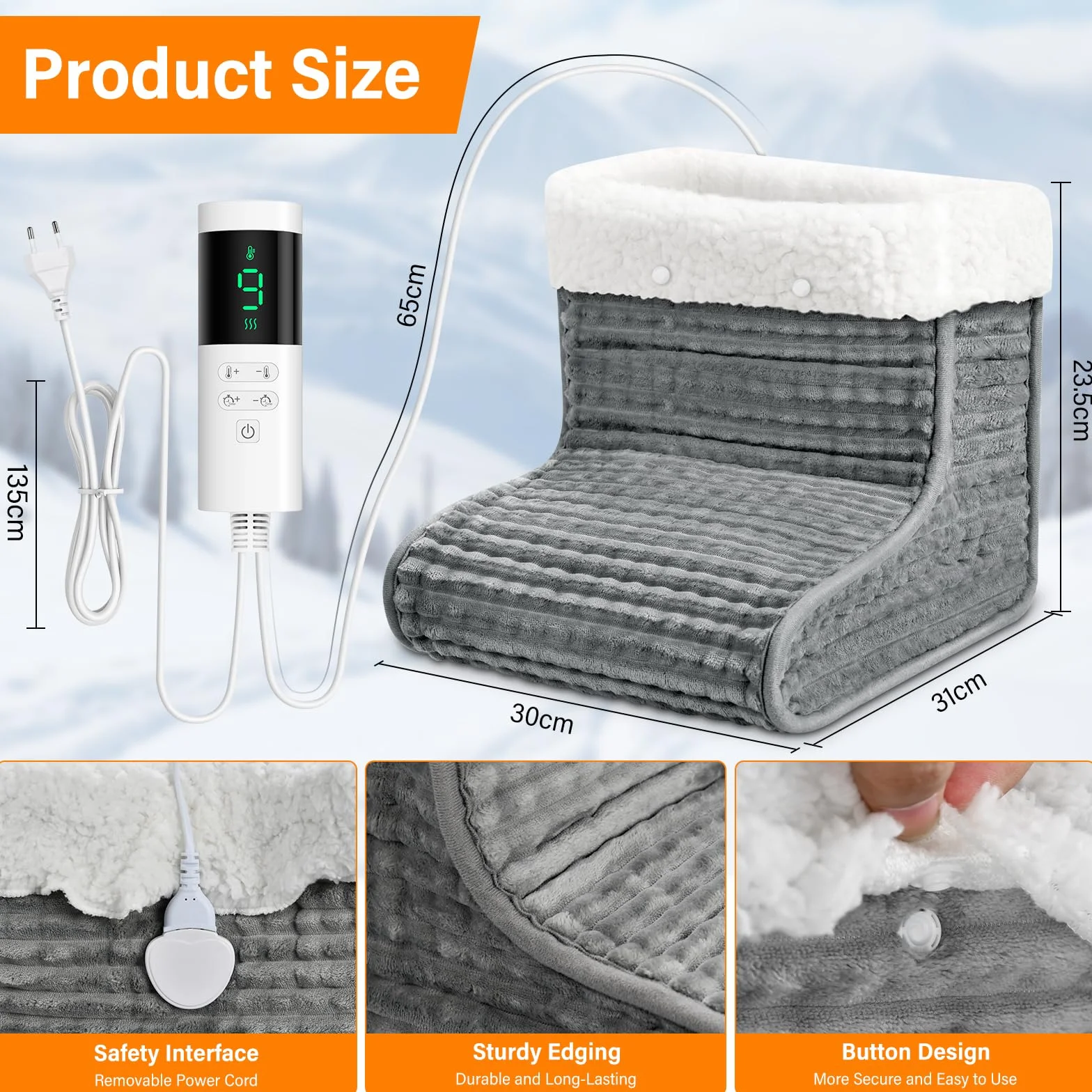 Chauffe-pieds, Chauffe Pied Électrique 30℃ à 60℃, Chausson Chauffant Electrique avec 9 niveaux de température & 12h Time, Lavable, Protection contre la surchauffe & Arrêt automatique