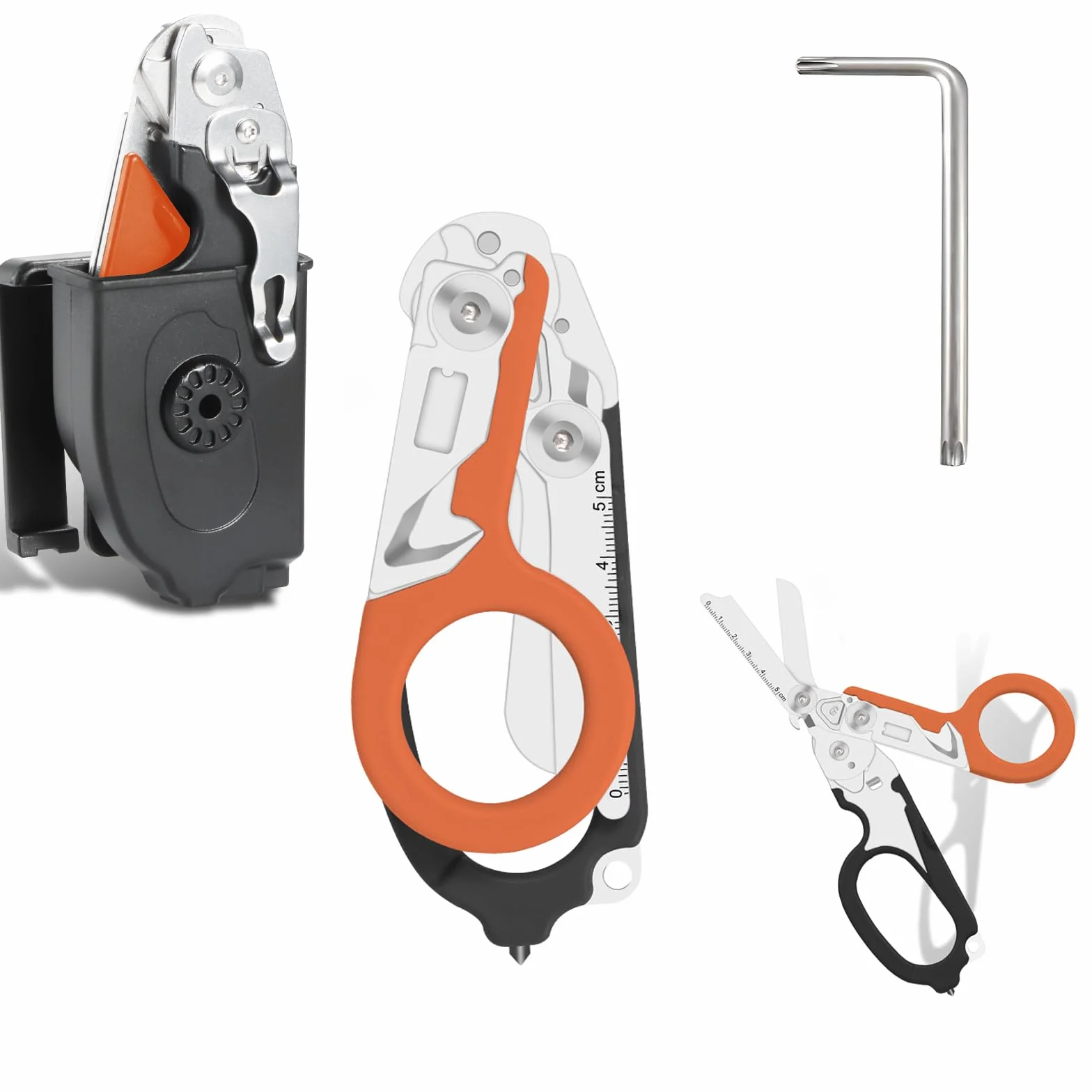 Ciseaux d'urgence, ciseaux de sauvetage multi-outils avec 6 fonctions pratiques, pince à ciseaux pliable avec étui, pince pliante tactique