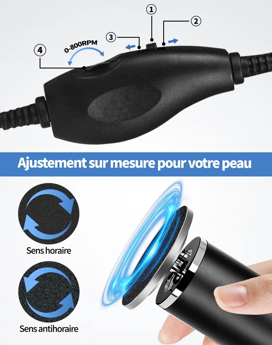 Honey Glow Pied, Râpeuse Pieds Électrique Professionnelle 60 Disques Abrasifs Inclus, Ponceuse Pieds Plug & Play Sans Recharge, Outil De Pédicure Pour Femme & Homme (Noir)