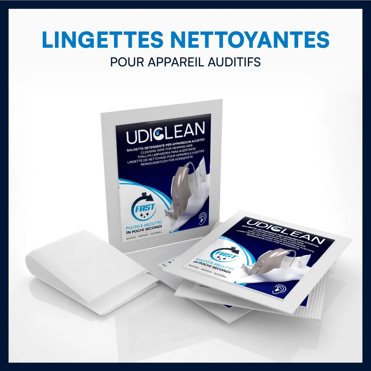 200 lingettes humidifiées Udiclean emballées individuellement pour les appareils auditifs et les implants cochléaires Les lingettes à séchage rapide éliminent la graisse la sueur et la saleté