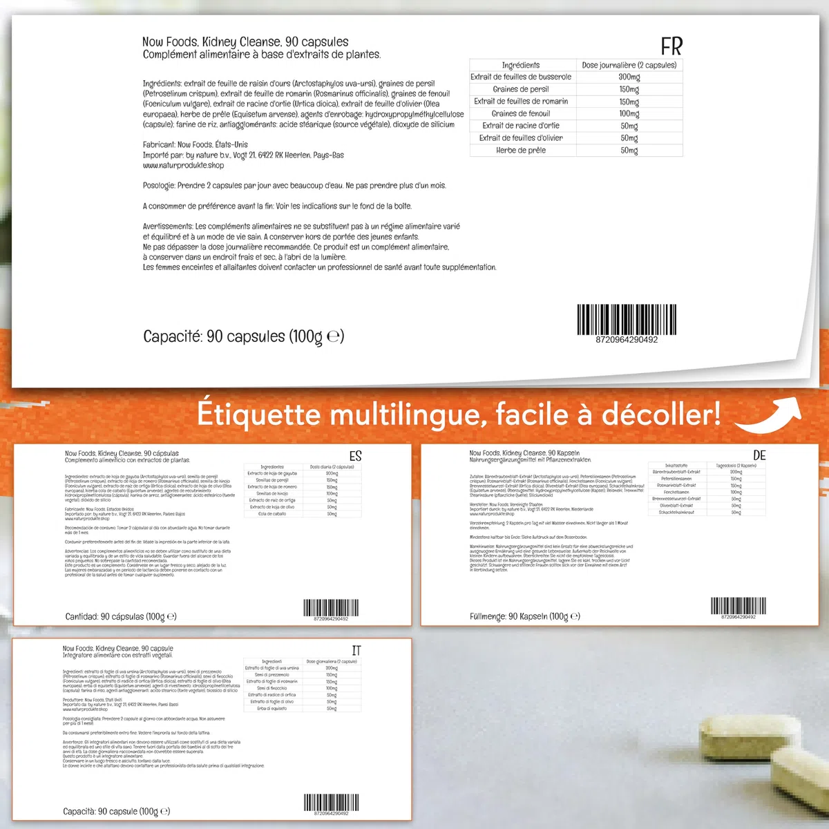 Now Foods, Kidney Cleanse, avec Raisin d'Ours et Ortie, 90 Capsules végétaliennes, Testé en Laboratoire, Sans Soja, Végétarien, Sans Gluten, Sans OGM