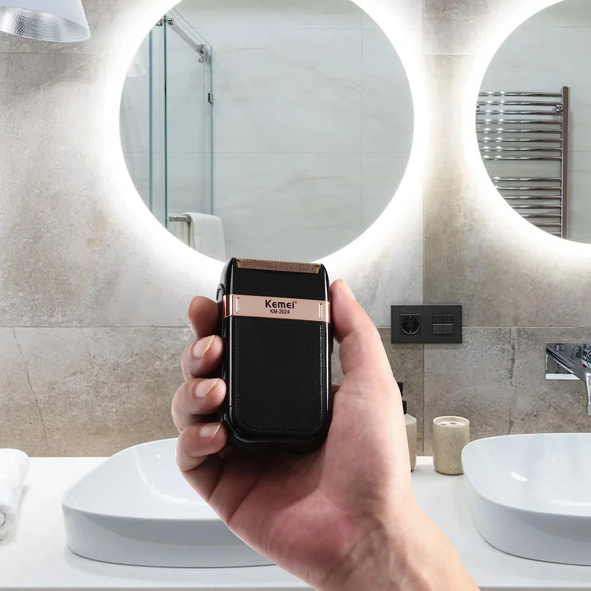 KEMEI Rasoir Électrique Sans Fil et Rechargeable pour Hommes, Idéal pour les Voyages, Shaver Humide et Sec, pour Couper les Cheveux et la Barbe, Cadeau pour Hommes