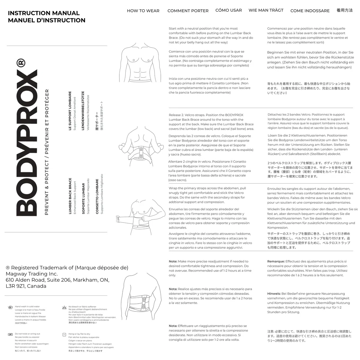 Bodyprox Support lombaire pour homme et femme - Taille Standard 71-127 cm