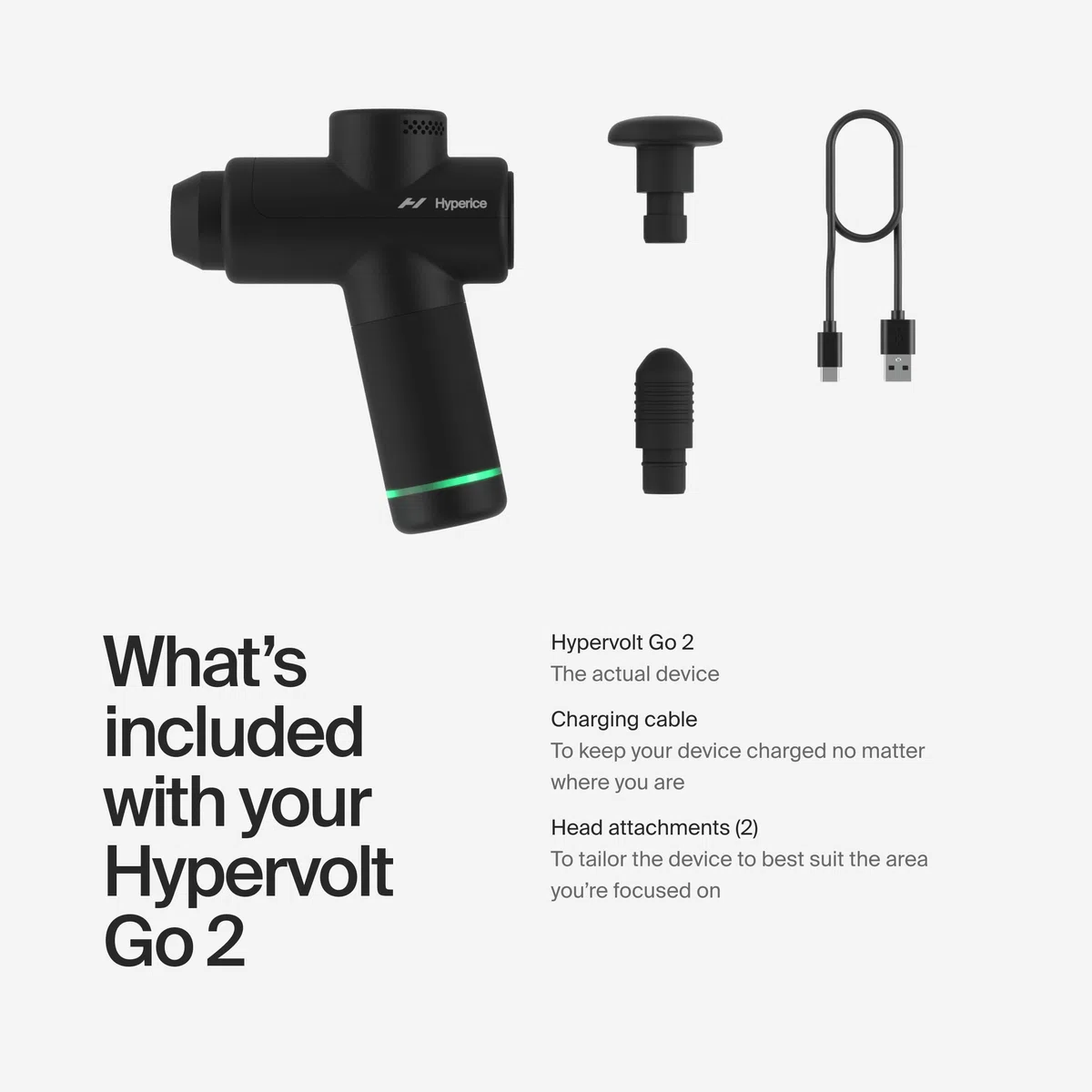 Hyperice Hypervolt Go 2 Noire Pistolet de massage à percussion portatif | Récupération musculaire | 3 vitesses et 2 têtes interchangeables | Soulage la douleur, la raideur et améliore la circulation