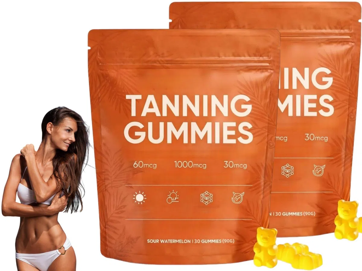 Gummies Autobronzant,60pcs Autobronzantes,Gummies Bronzantes,Gommes Bronzage Peau,Associant bêta-carotène et L-lycopène pour rehausser l'éclat naturel de peau
