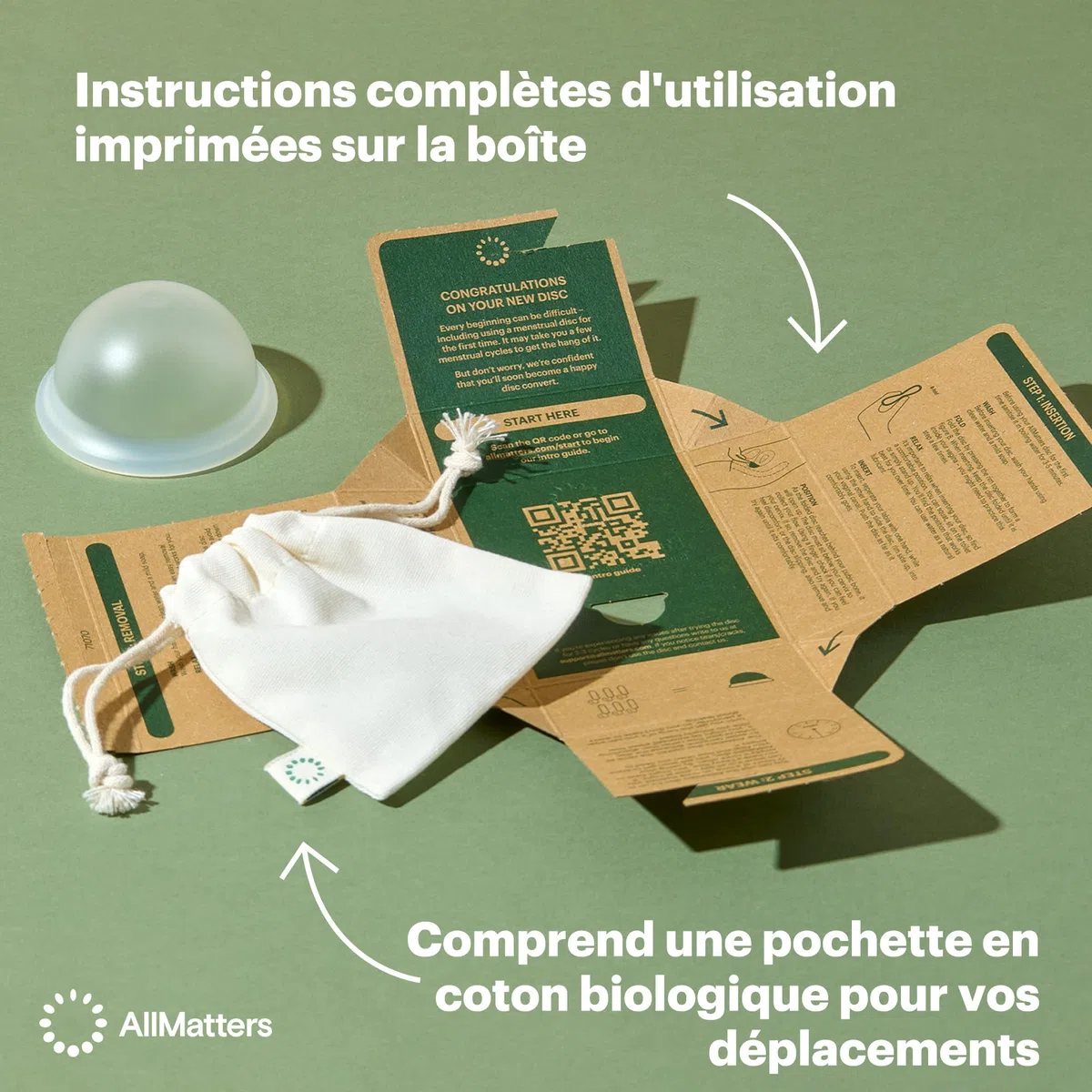 Disque menstruel AllMatters (anciennement Organicup). Une alternative réutilisable et confortable aux produits menstruels à usage unique. Peut contenir 6 tampons. 100% silicone de qualité médicale
