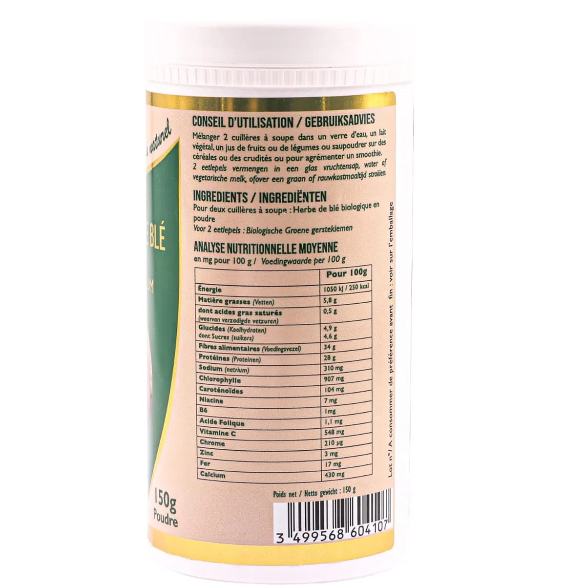 SFB Laboratoires - Jus d'Herbe de Blé Bio 100% Pur en Poudre - Riche en Chlorophylle et Nutriments Essentiels - SuperAliment - Détoxifiant Naturel - Idéal avec Smoothies, Jus, Eau - 150g