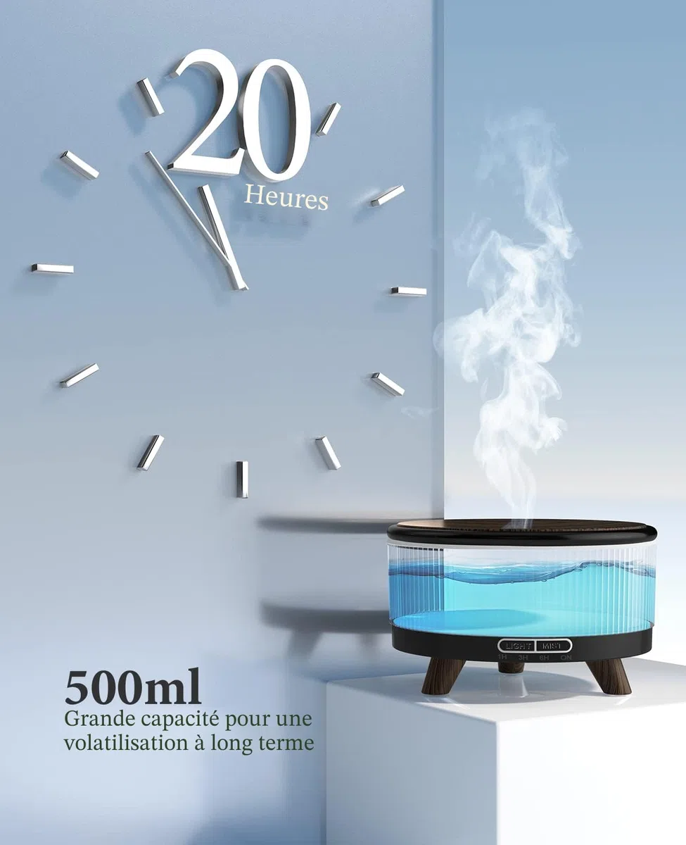Diffuseur d'arômes, 500 ML, diffuseur d'huiles essentielles, diffuseur d'huile parfumée