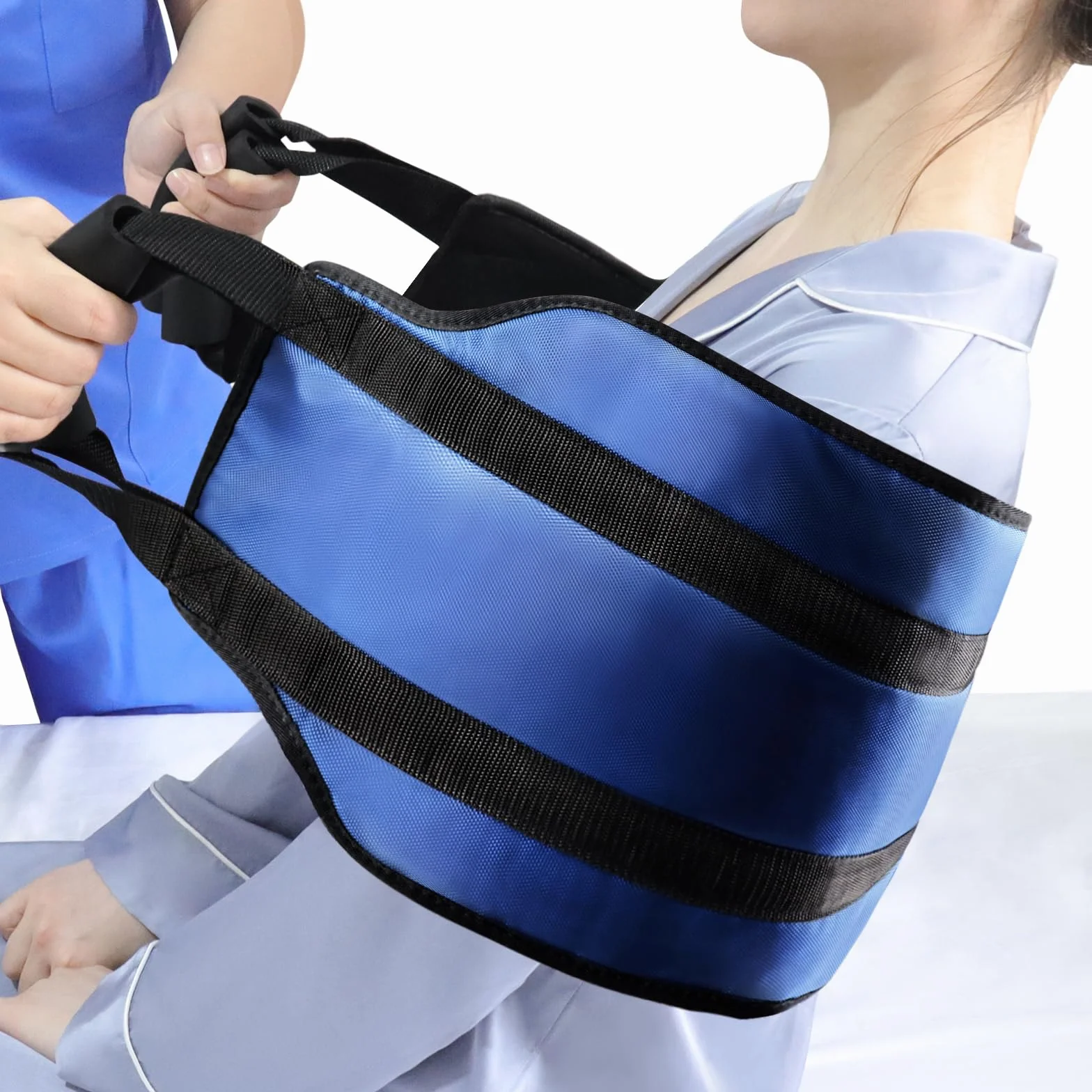 LOSCHEN Sangle de transfert de 110 cm, pour personnes handicapées, personnes âgées, gériatriques, blessées, en toute sécurité, en voiture, fauteuil roulant, lit (bleu, extra large)
