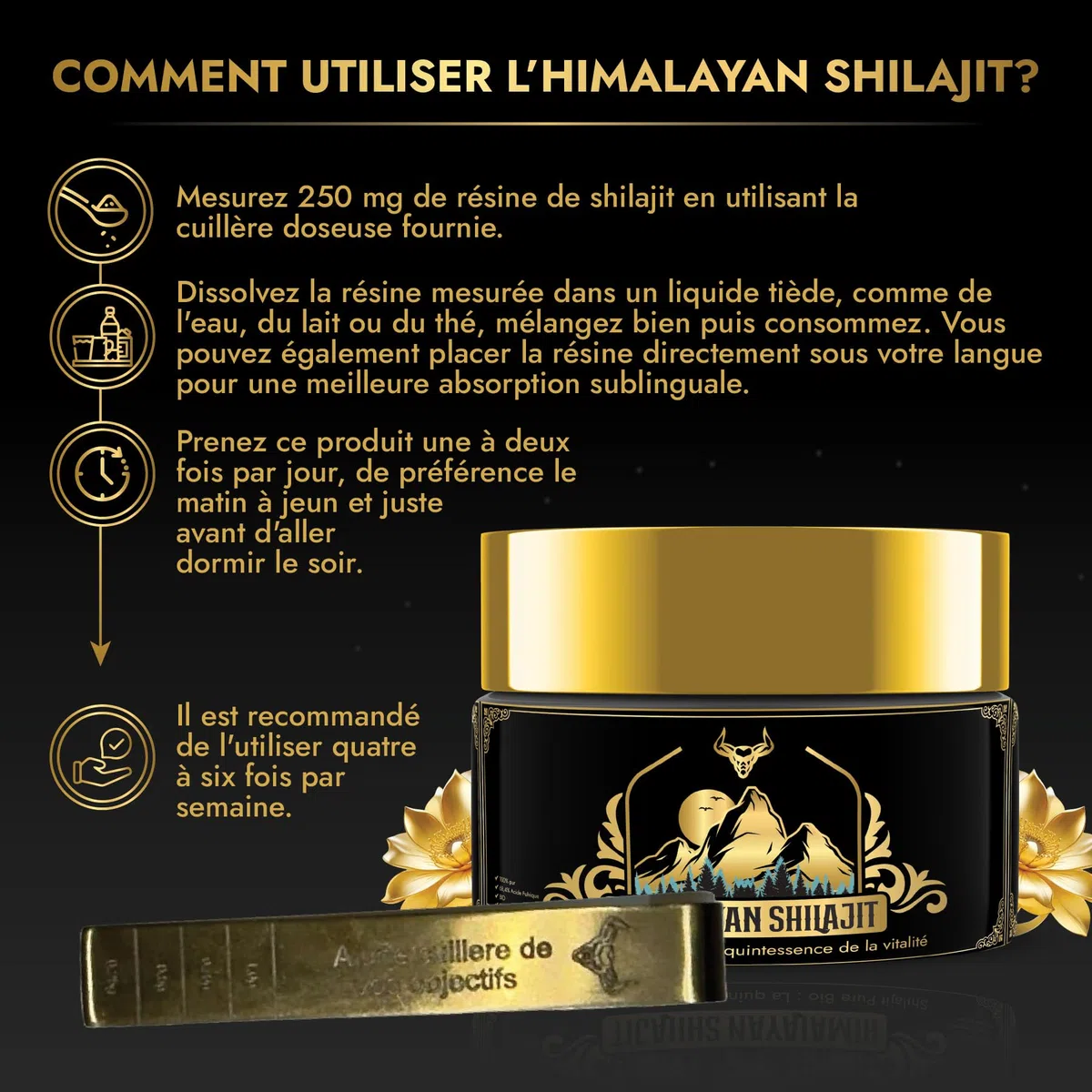 Shilajit | Shilajit Pure | Shilajit d'Himalaya Bio Purifié | Riche En Acide Fulvique, Hautement Concentré | Qualité PREMIUM 100% Pure | Sans OGM | Testé en Laboratoire | Cuillère Graduée Offerte