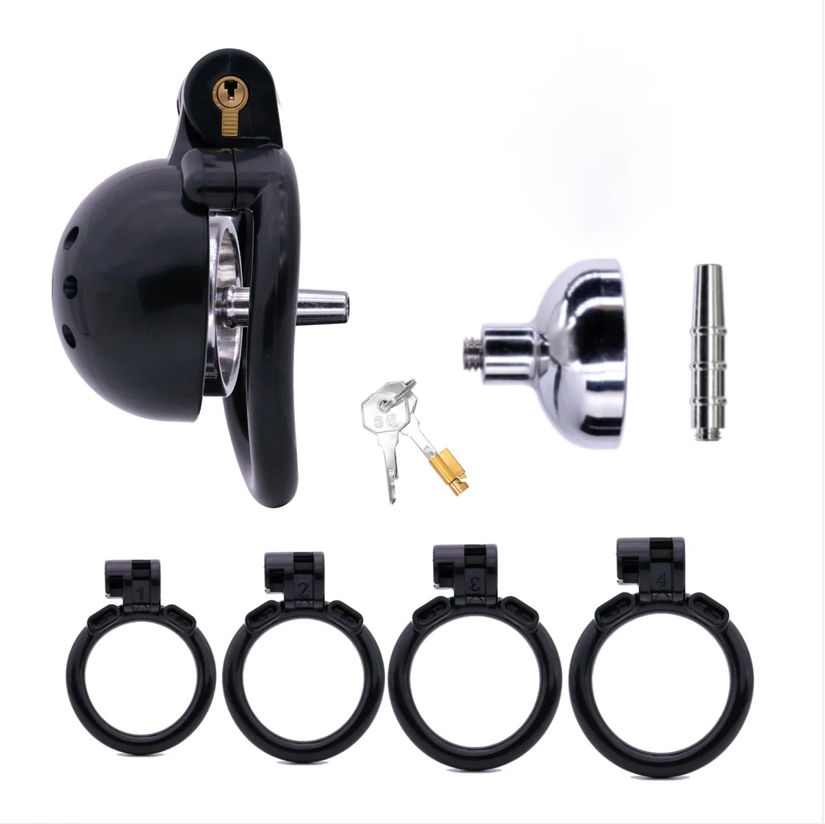 Petite cage à pénis Sex toy Chastity Cage pour homme avec 4 anneaux péniens Cage à pénis creuse et aérée pour SM fétichisme, jeux de bondage Ceinture de chasteté Produits pour adultes (Black,B)