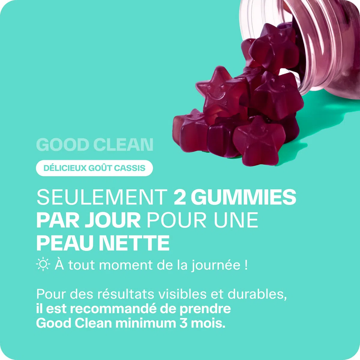 Lashilé Beauty - Gummies Peau - Peau Nette & Anti-Imperfections - Régule le Sébum & Purifie - Good Clean Vitamines - Complément Alimentaire Anti-Acné -Bardane Ortie Zinc - Cure 1 Mois 60 Gummies