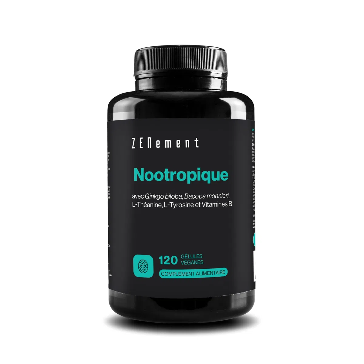 Nootropique - Formule pour augmenter l'énergie, concentration, fonctions cérébrales, l'agilité mentale et mémoire - Ginkgo Biloba, Bacopa, L-Théanine, Tyrosine et Vitamines B6 & B12-120 Gélules