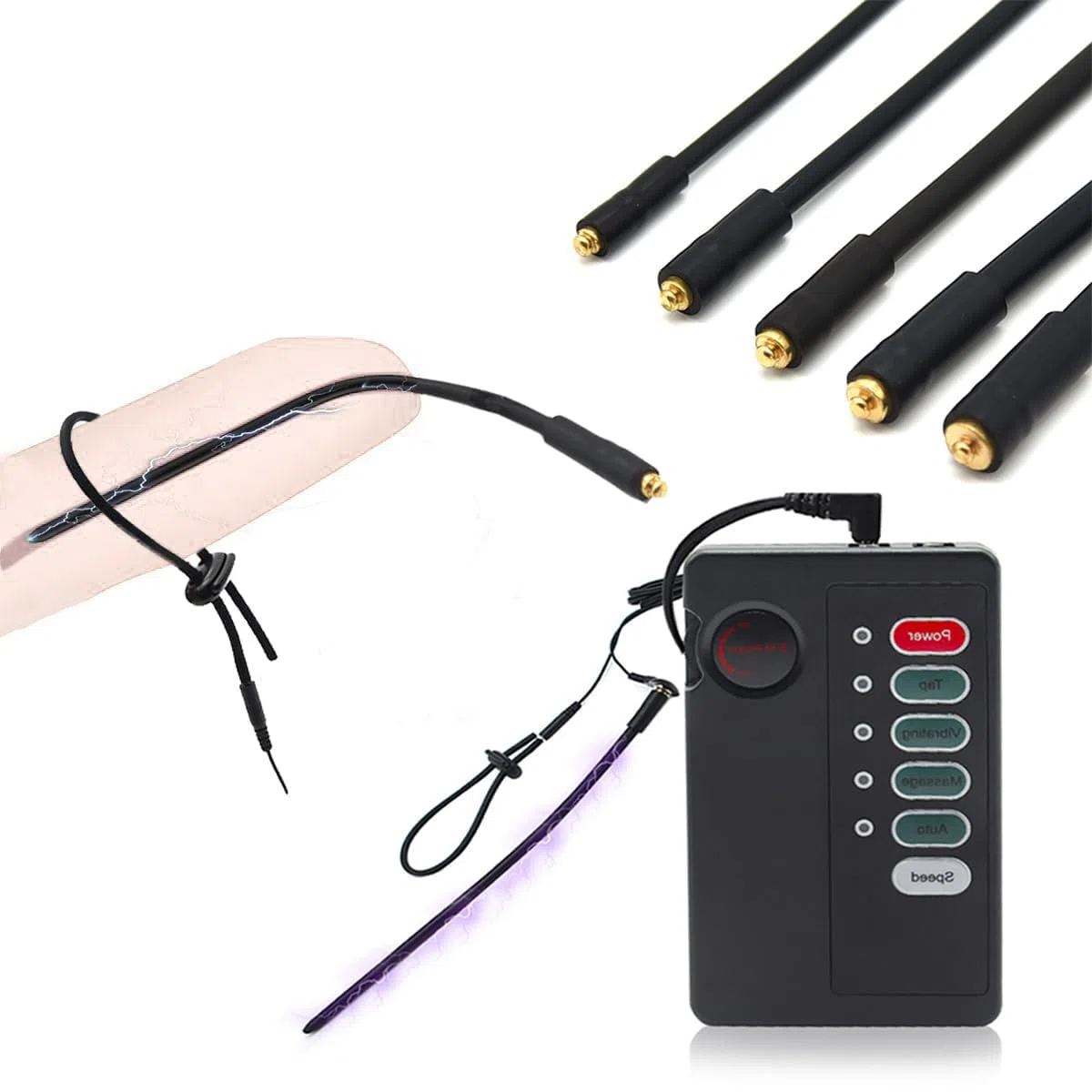 Kit d'électrostimulation sexuelle pour homme - Sondes urétrales électriques avec anneaux péniens - Dilatateurs urétraux - Longueur : 250 mm - Diamètre : 4/5/6/7/8 mm