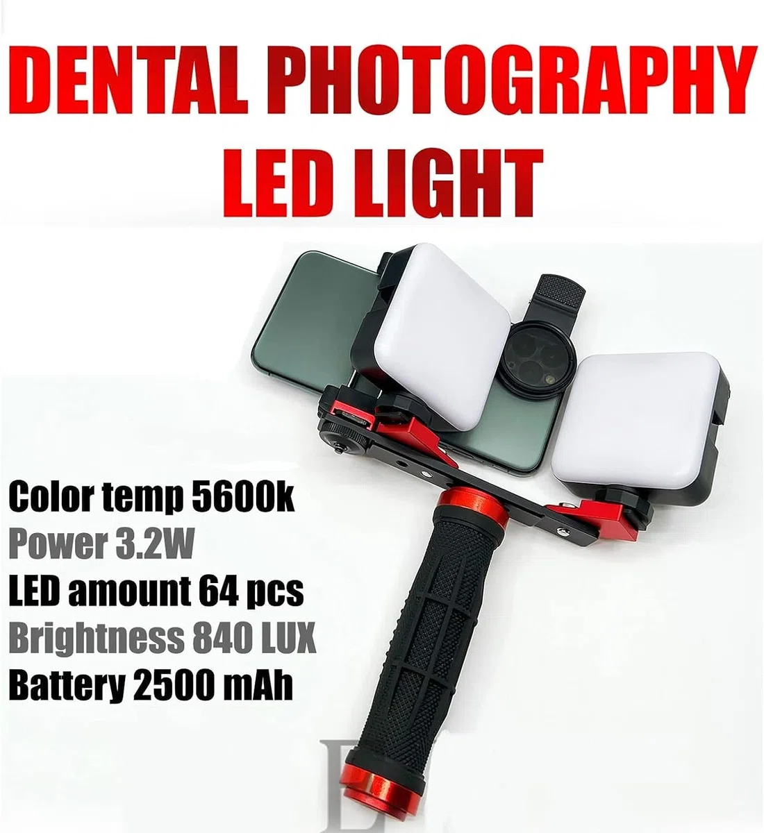 Kit de photographie dentaire – Téléphone portable double lumière avec poignées Bluetooth pour macro photographie dans les cliniques dentaires, soins bucco-dentaires, nail art, tatouages, insectes