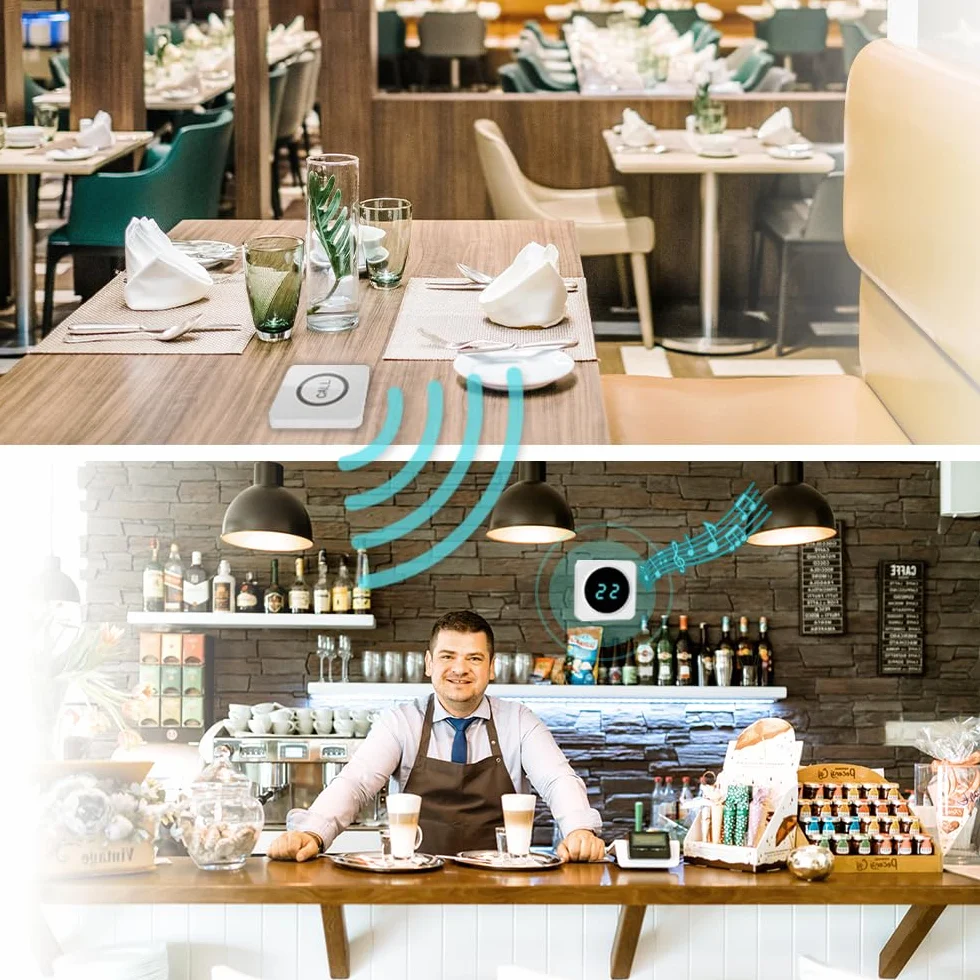 ALIBELL 2 Boutons d'Appel pour Le Système de Restaurant, Récepteur Requis | Boutons d'Appel sans Fil Étanches pour Serveur, pour Restaurants, pour Hôtels, pour Cafés et pour Bars