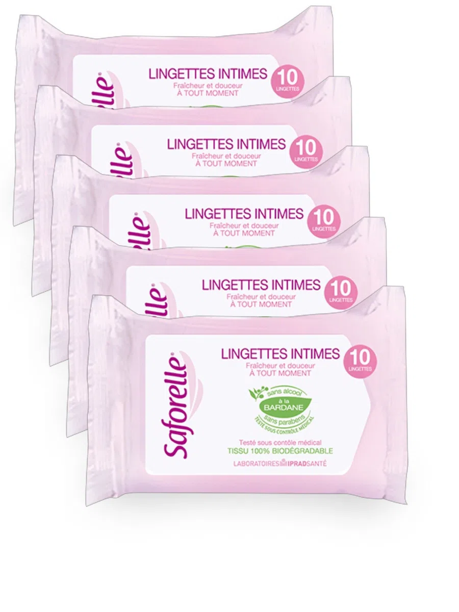 Saforelle Lingettes Intimes - Lot de 5 boites de 10 Lingettes Individuelles