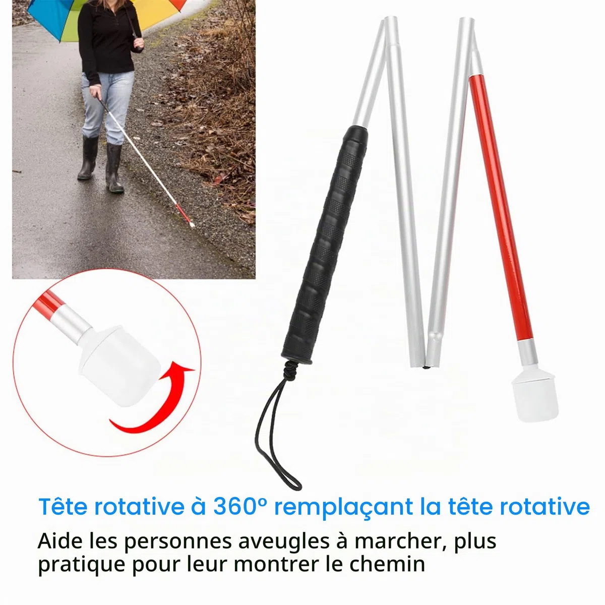 Canne Pliante de 110 cm, béquille de Canne réfléchissante Pliable Guide Anti-Choc Portable bâton de Marche, bâton de Marche pour Aveugle