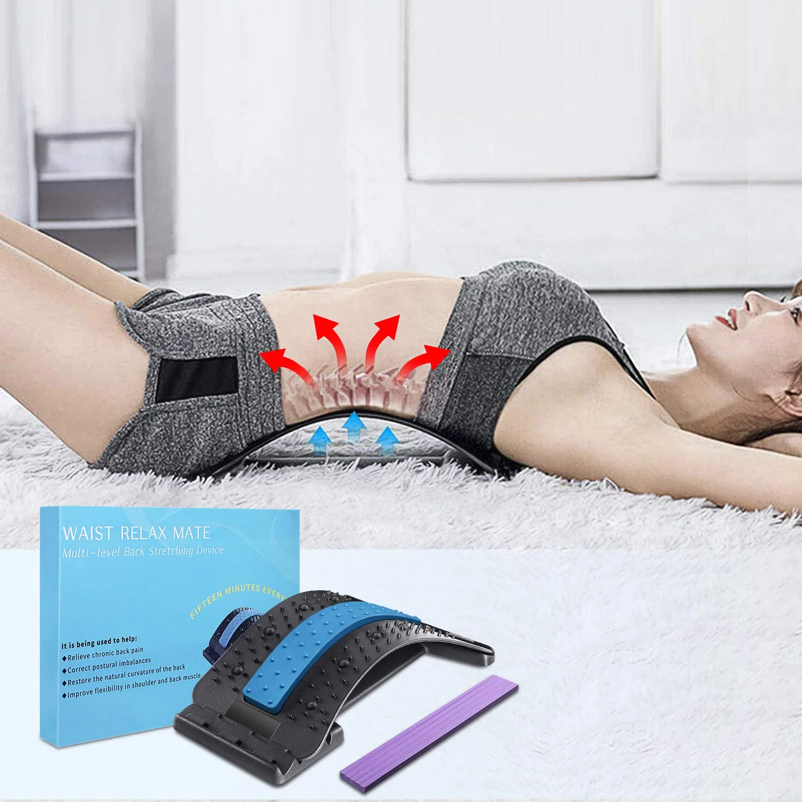 Masseurs pour le Dos, Magic Stretcher Fitness Équipement de Stretch Soutien dos 4 niveaux réglables 10 magnétique,Etirement Lombaire,pour Hernie Discale, Sciatique, Scoliose