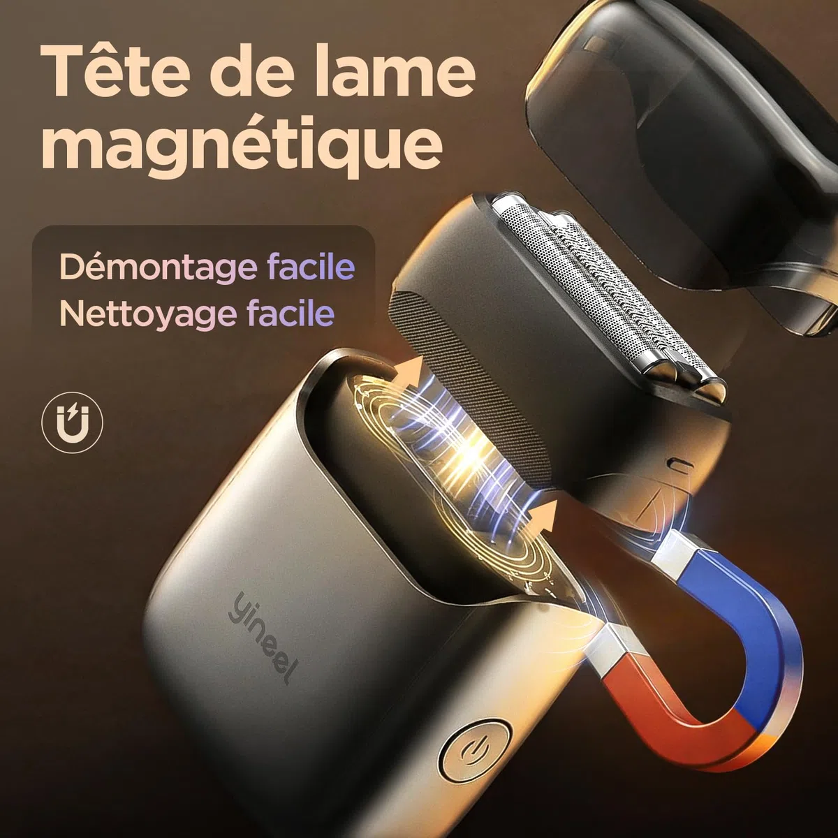 Rasoir Electriques Hommes, Yineel VT100 Mini Rasoir à Lames avec 3 Lames Flottantes, Étanche IPX7, USB-C Recharge, Compact et Portable, avec Étui de Rangement, Cadeau pour Hommes