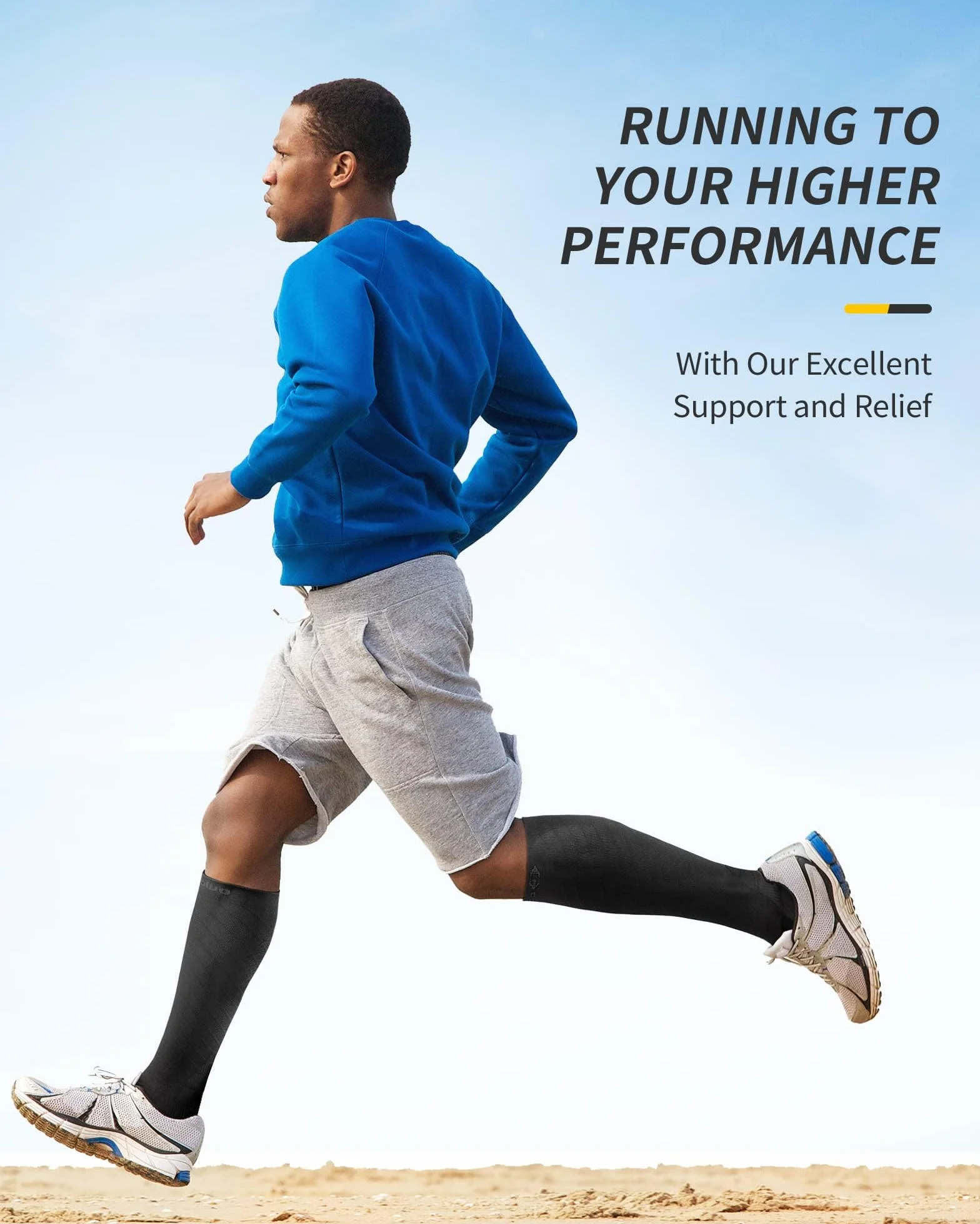 CAMBIVO 2 Paires Chaussettes de Contention, Bas de Compression Homme et Femme, Noir, L/XL: 39-42