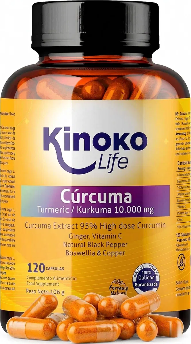 CURCUMA 10000 mg .120 gélules Curcumine pure 95% d'extrait .Gingembre, Poivre noir, Boswellia, Vitamine C et Cuivre | Hautement résorbable | Full Complex