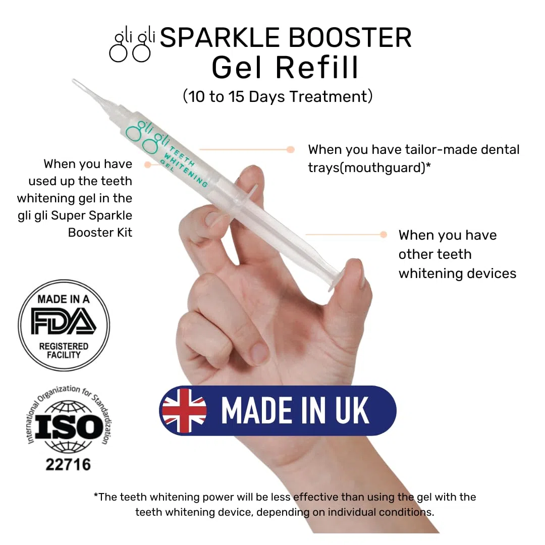 Sparkle Booster Gel de blanchiment des dents – 2 seringues de gel blanchissant Pap de 5 ml, sans peroxyde, fabriqué au Royaume-Uni – Traitement de 10 à 15 jours pour dents sensibles