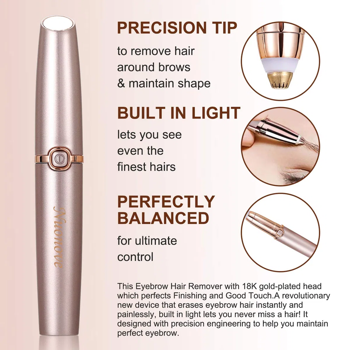 Epilateur Sourcil, Eyebrow Trimmer, Épilateur Sourcils, Rasoir Sourcil Femme, Epilation Visage Tondeuse Femme,Epilateur Visage Construit en Lumière, Cheveux D'épilation doux