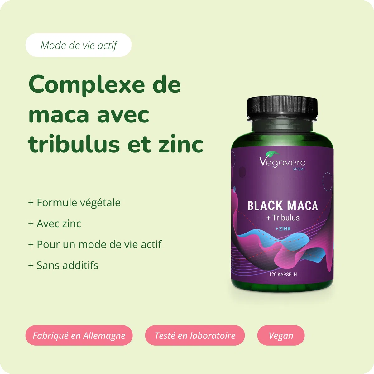 MACA Noire + TRIBULUS Terrestris | Complex EXTRA FORTE | 90% Saponines | Musculation + Endurance pour Hommes et Femmes | 120 Gélules (4 Mois) | VEGAN | Sans Additifs | Vegavero®