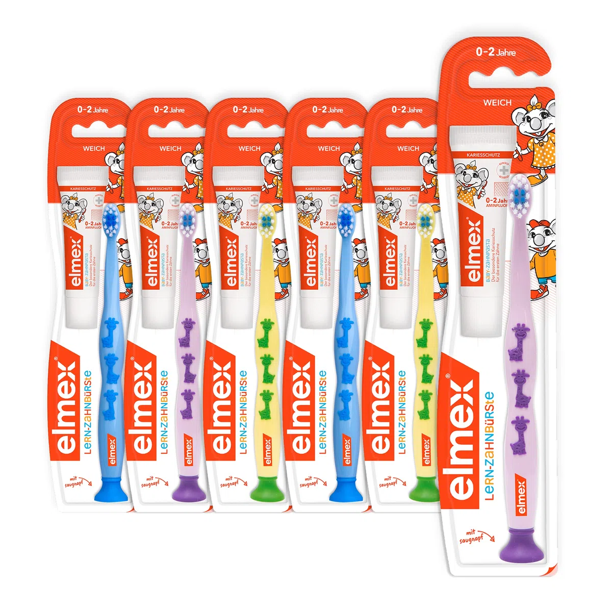 Elmex Lot de 6 brosses à dents d'entraînement pour enfant Assortiment de coloris
