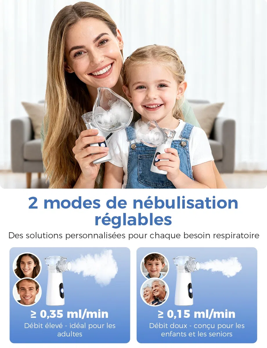 YOHOOLYO Nebulisateur Inhalateur Vapeur Portable Rechargeable pour Adultes et Enfants, Inhalateur Respiratoire Electrique avec 2 Masques et Embout Buccal, pour Usage Domestique et en Voyage