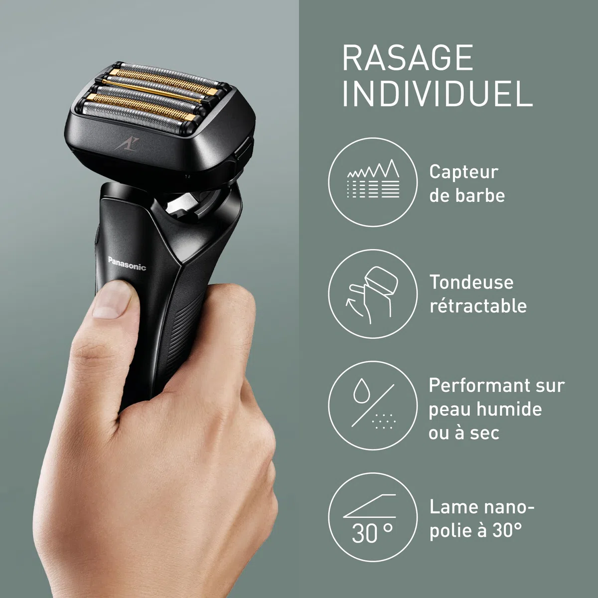 Panasonic ES-LS6A-K803 Rasoir Électrique pour Hommes Peau Sèche et Humide 6 Lames, sans Fil de Qualité Supérieure, Capteur de Barbe Réactif, Lames en Acier Japonais, tête Multi-Flex 22D, Noir Mat