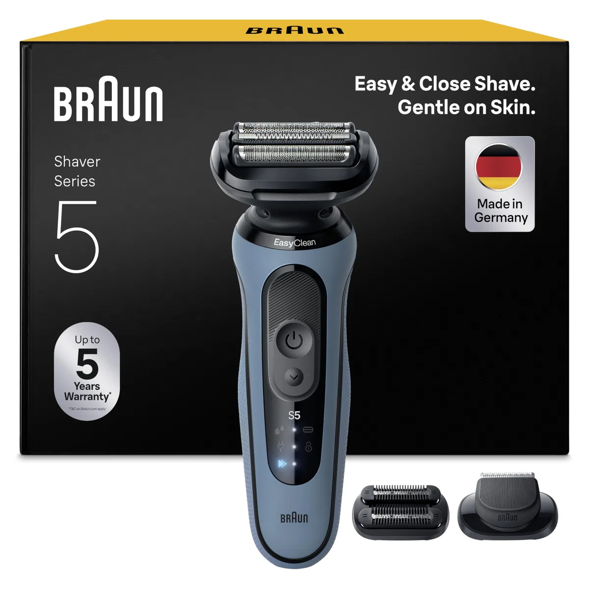 Braun Rasoir Electrique Homme Series 5 52-A1820SI, Azure, Etanche, Lames Flexibles Pour Raser Doucement Le Visage, 2 Modes De Rasage, Coffret Avec Accessoire Tondeuse A Barbe De Trois Jours