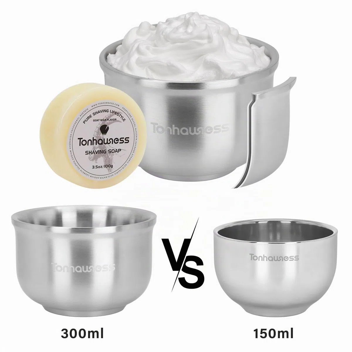 Kit de blaireaux de rasage pour hommes, ensemble de blaireau de rasage 4 en 1 comprenant un blaireau de rasage en poils de blaireau, un bol de rasage en acier inoxydable, un support de rasage et du