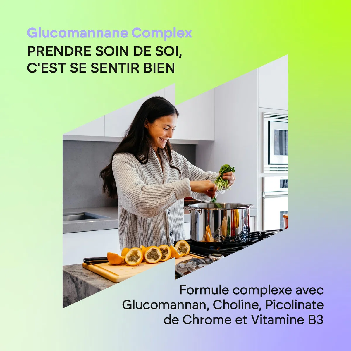 Konjac Glucomannane 3000mg Contribue à la Perte de Poids Dans Régime Hypocalorique - Bitartrate de Choline + Picolinate de Chrome Vitamines B3 D3-120 Gélules Végétales Glucomannan Complex Nutralie