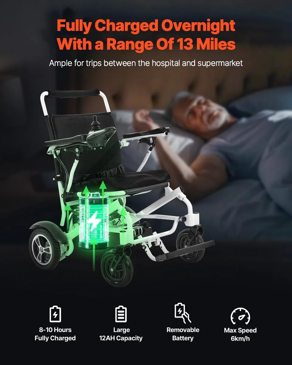 VEVOR Fauteuil Roulant Électrique, Capacité de Charge 136 kg, Autonomie 21 km, Siège Spacieux Confortable 533,4 mm, Fauteuil Roulant Motorisé Pliable Léger Portable pour Personnes Âgées, Handicapées