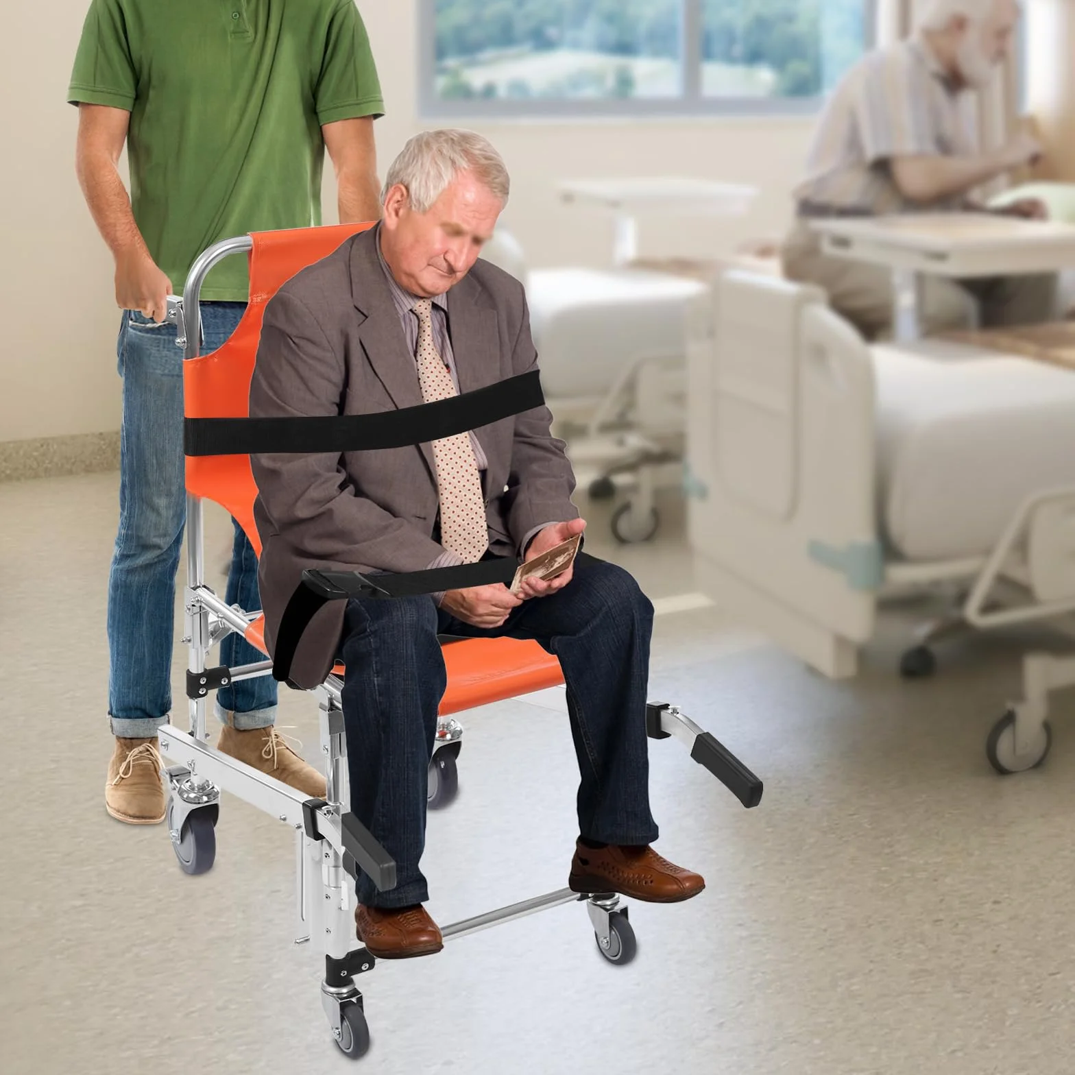 MINRS EMS Chaise d'escalier ambulance de pompier Chaise d'évacuation pliable Capacité 160 kg pour le transfert de patients ou de personnes à mobilité réduite