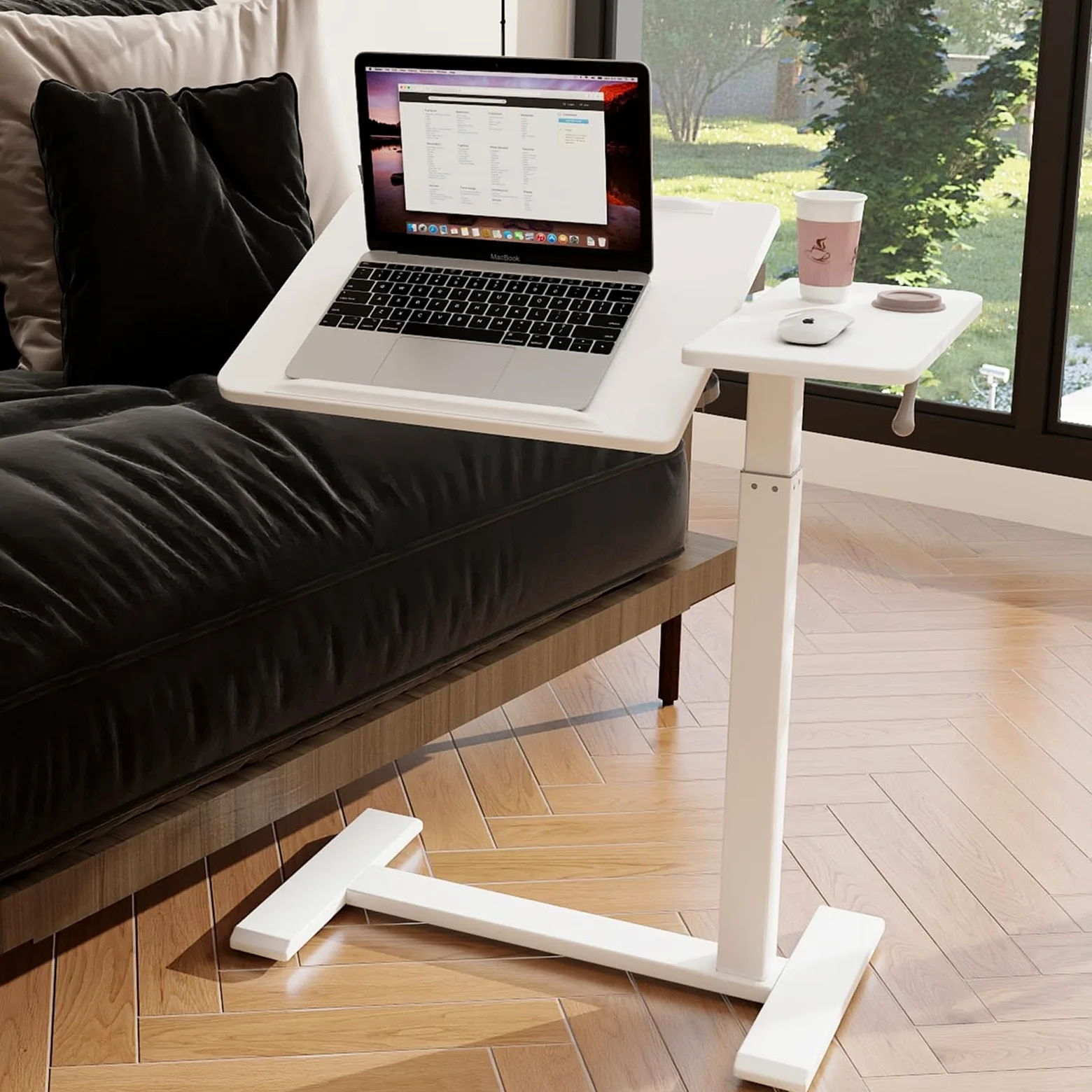 PUNCIA Table de Lit avec 4 Roues Cachées 68x40CM Bureau Debout (Blanc) | Mobile Médical Table d'Appoint Hopital Réglable en Hauteur 70-102cm pour Ordinateur Portable pour Chambre Salon Canapé