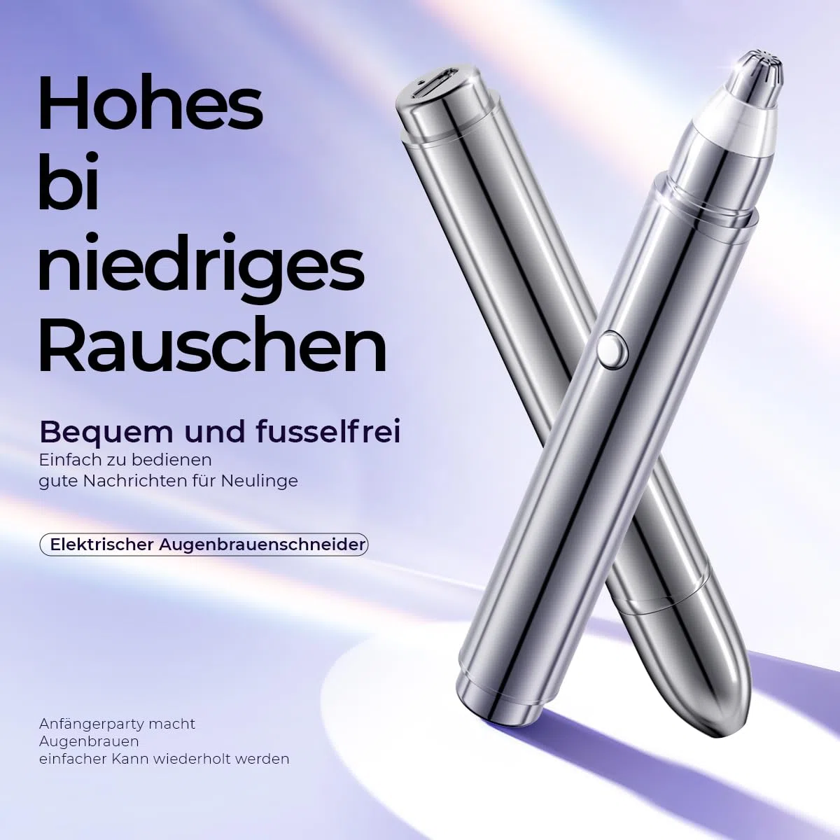 Tondeuse à sourcils électrique de qualité supérieure pour femme, soin complet des sourcils en un clic, éclairage LED, design silencieux, longue durée de vie de la batterie (argenté)