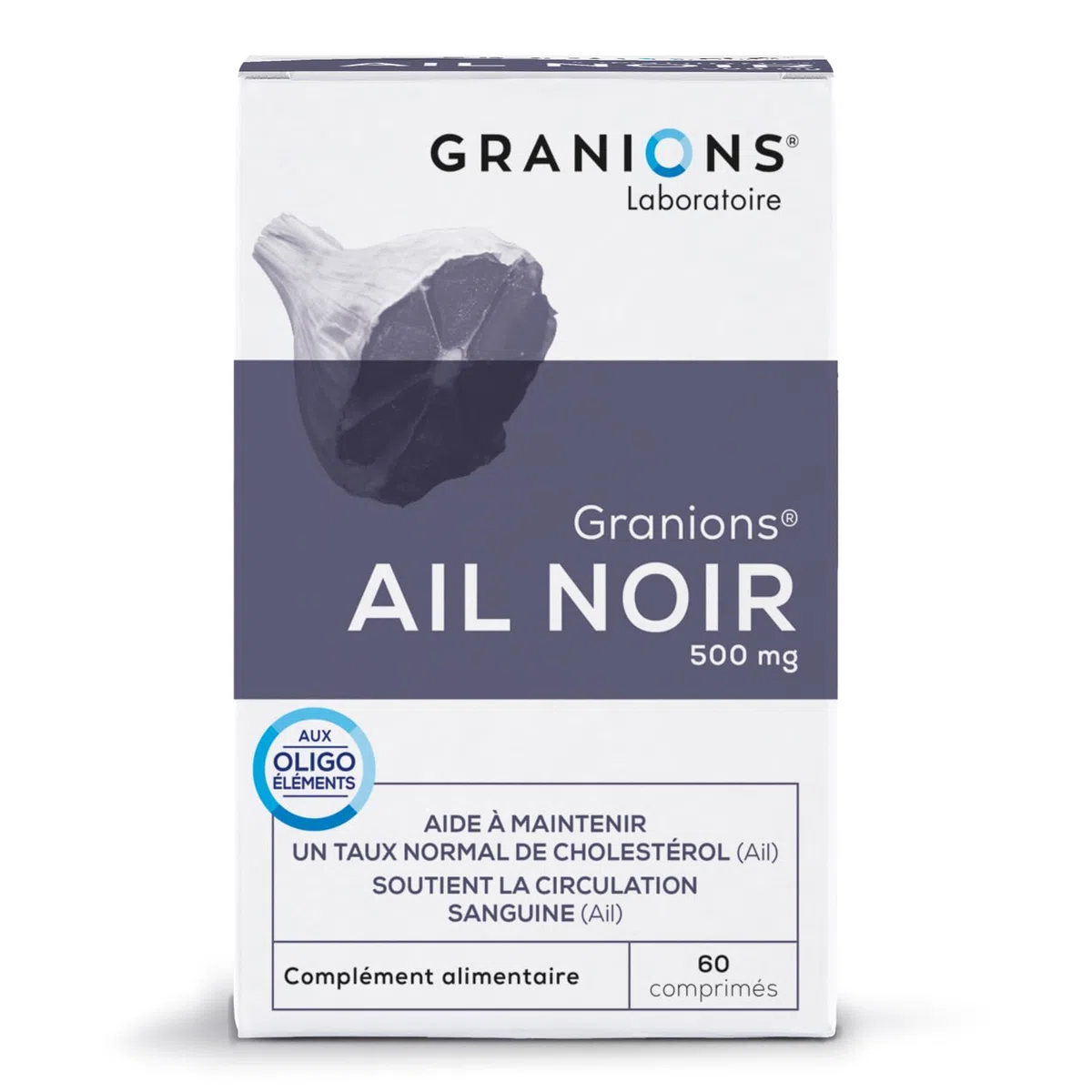 Ail Noir fermenté GRANIONS | Complement Alimentaire cholestérol | Riche en Ail noir fermenté 500 mg avec Selenium + Chrome | Anti cholesterol naturel | Made in France | 60 comprimés