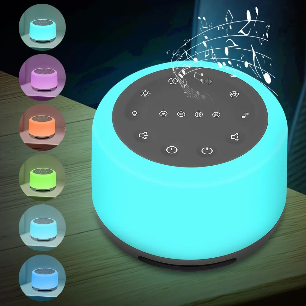 Machine à Bruit Blanc, Appareil De Sommeil Portable à Bruit Blanc, Veilleuse 7 Couleurs Et 24 Sons De Sommeil Apaisants, Machine De Sommeil Rechargeable Par Usb Avec 3 Fonctions De Minuterie