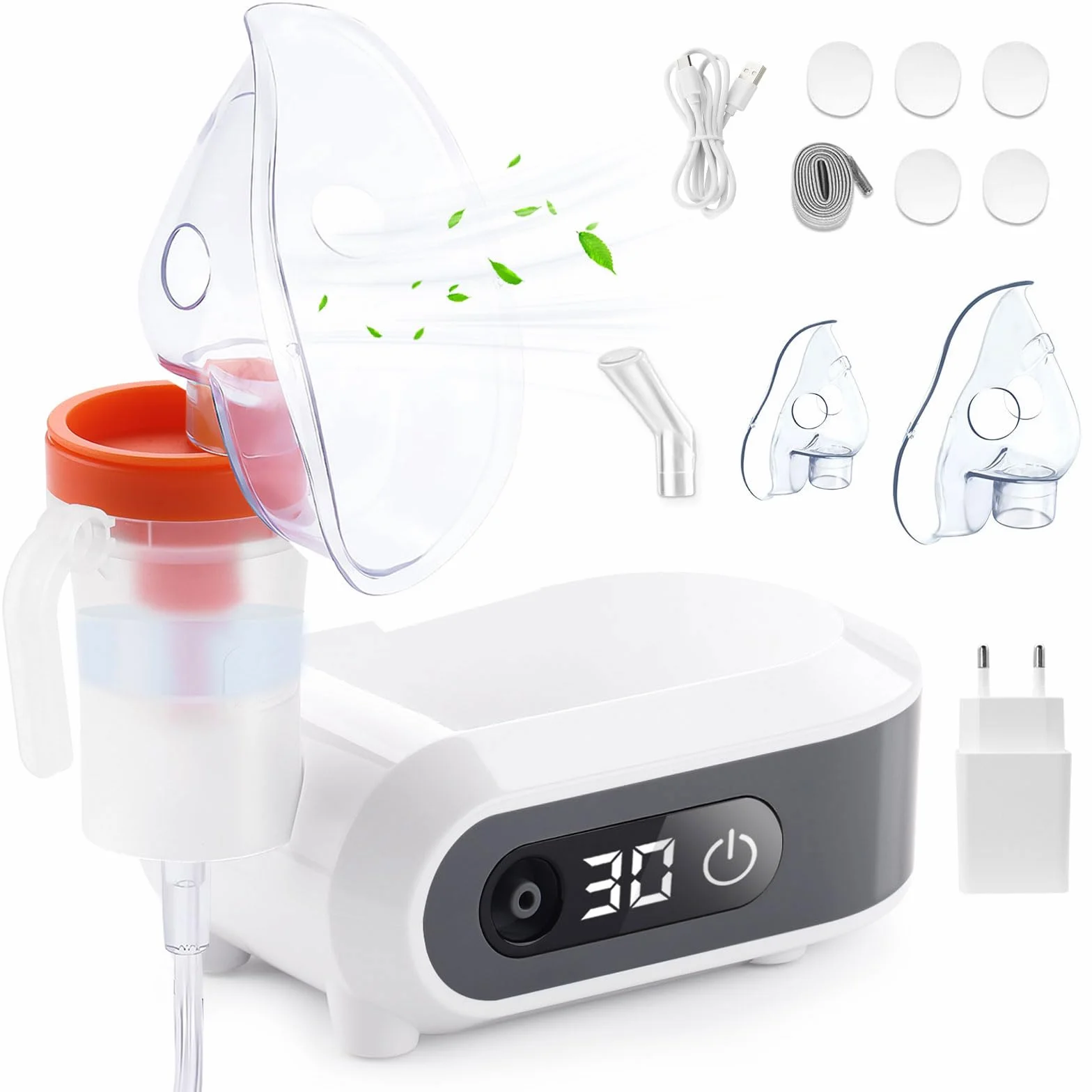 Nebulisateur pour Adultes Enfants Bébé - Nébuliseur Aerosol Portable avec LED Affichage, Inhalateur Electrique avec 2 Masques et Embout Buccal