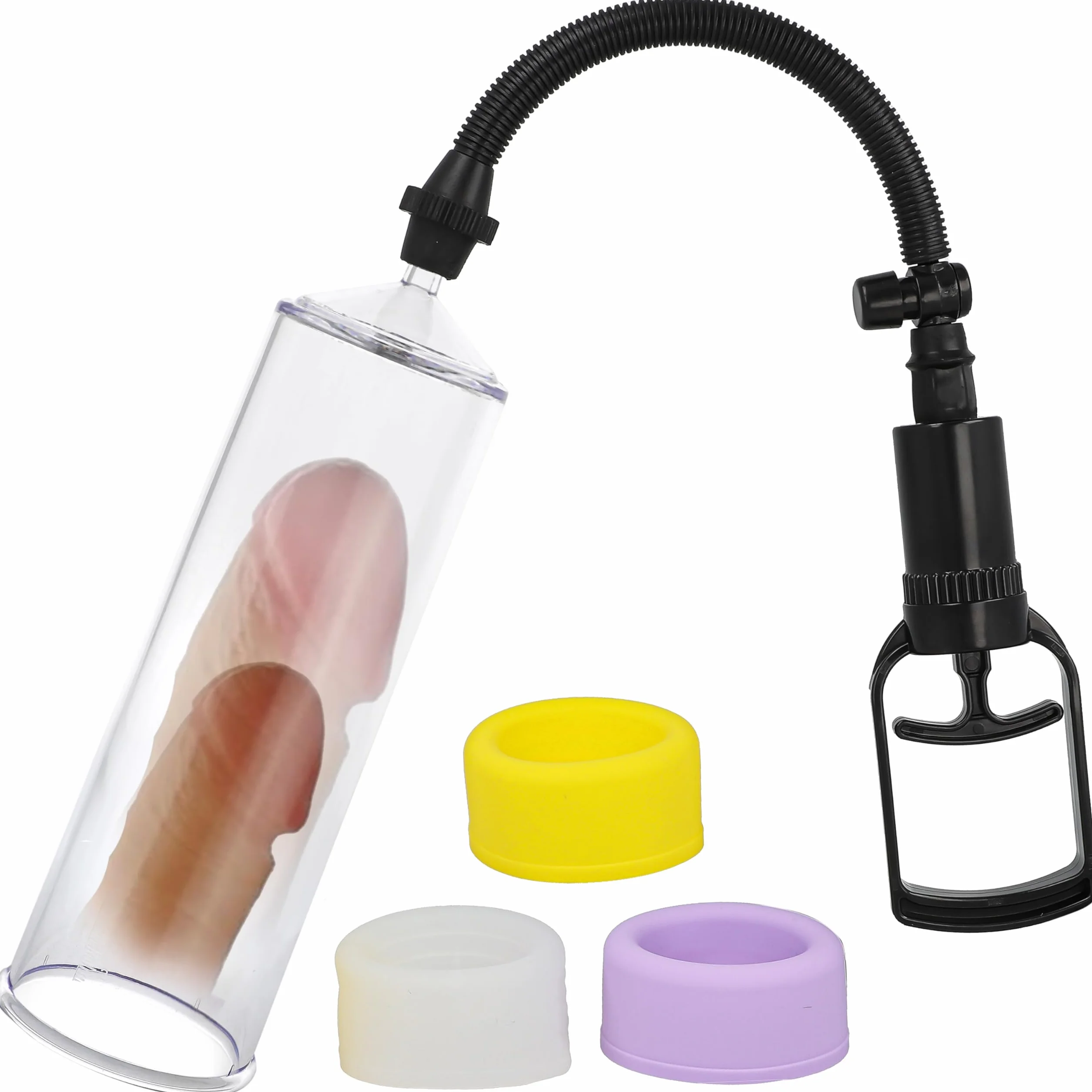 Masturbateur Homme Pompes à Pénis 21.5cm ⌀6.5cm ABS TPR Transparent Pompe Penis 3 Poignets Interchangeables agrandir son pénis - Érection Durable pompe a penis pompe a pénis pour homme FOPS P02