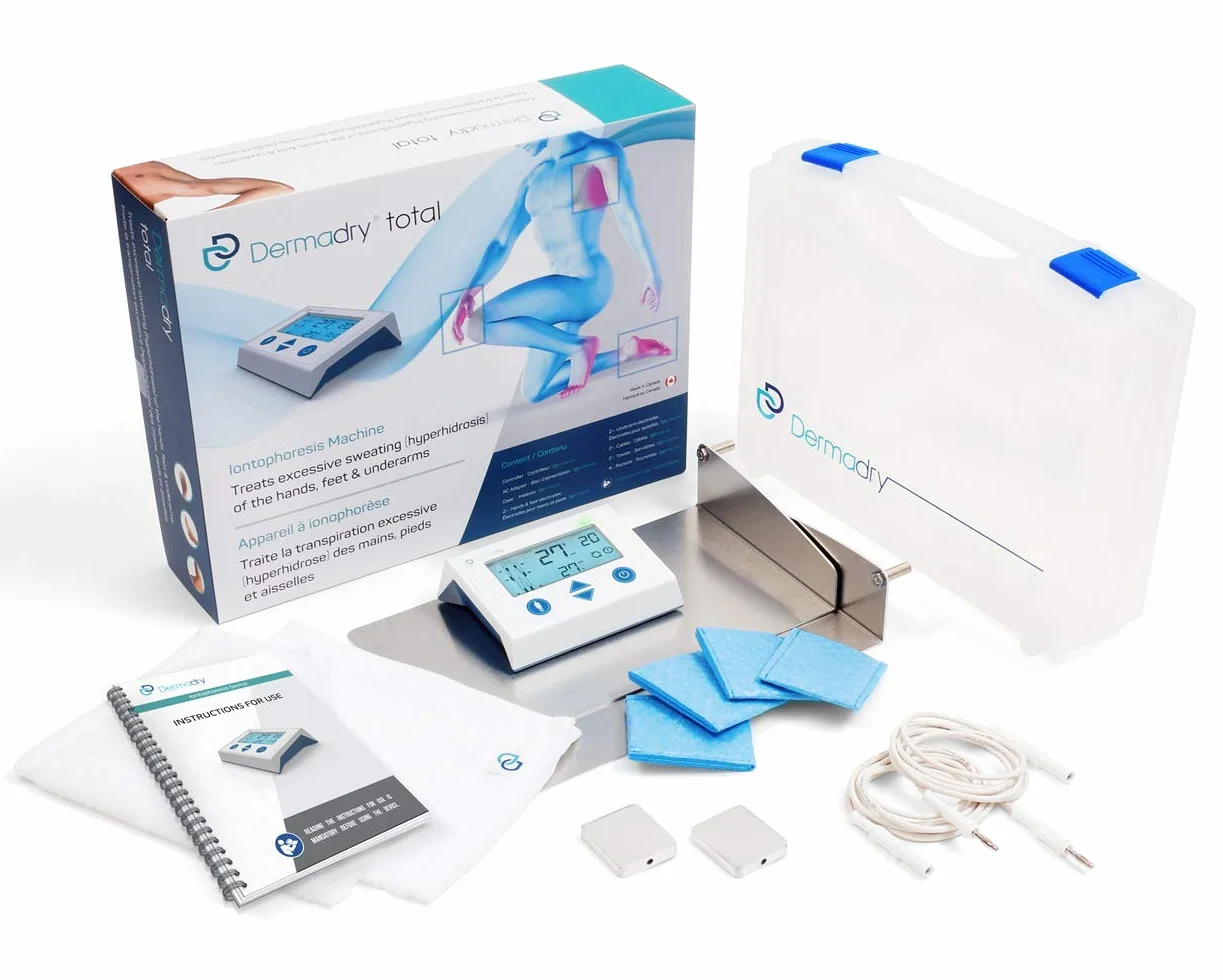 Dermadry Total - Appareil à ionophorèse pour le traitement de l'hyperhidrose - Traitement contre la transpiration excessive - Un traitement efficace et économique pour mains, pieds et aisselle.